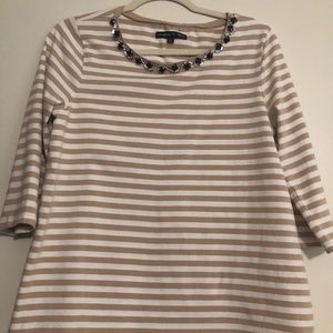 Bejeweled Tan/White Stripe Top